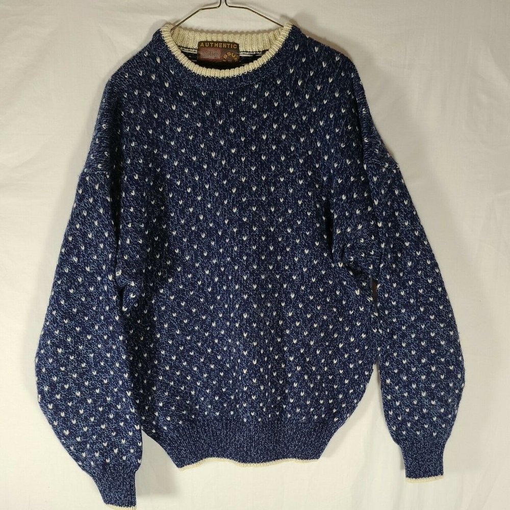 Authentic Issue 90 Men's Sweater Gray Ivory pullover crew neck wool blend XL